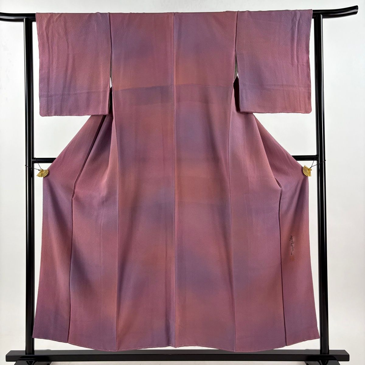 美品】 小紋 身丈153cm 裄丈62cm S 袷 斉藤三才 落款 ぼかし 赤紫 正絹