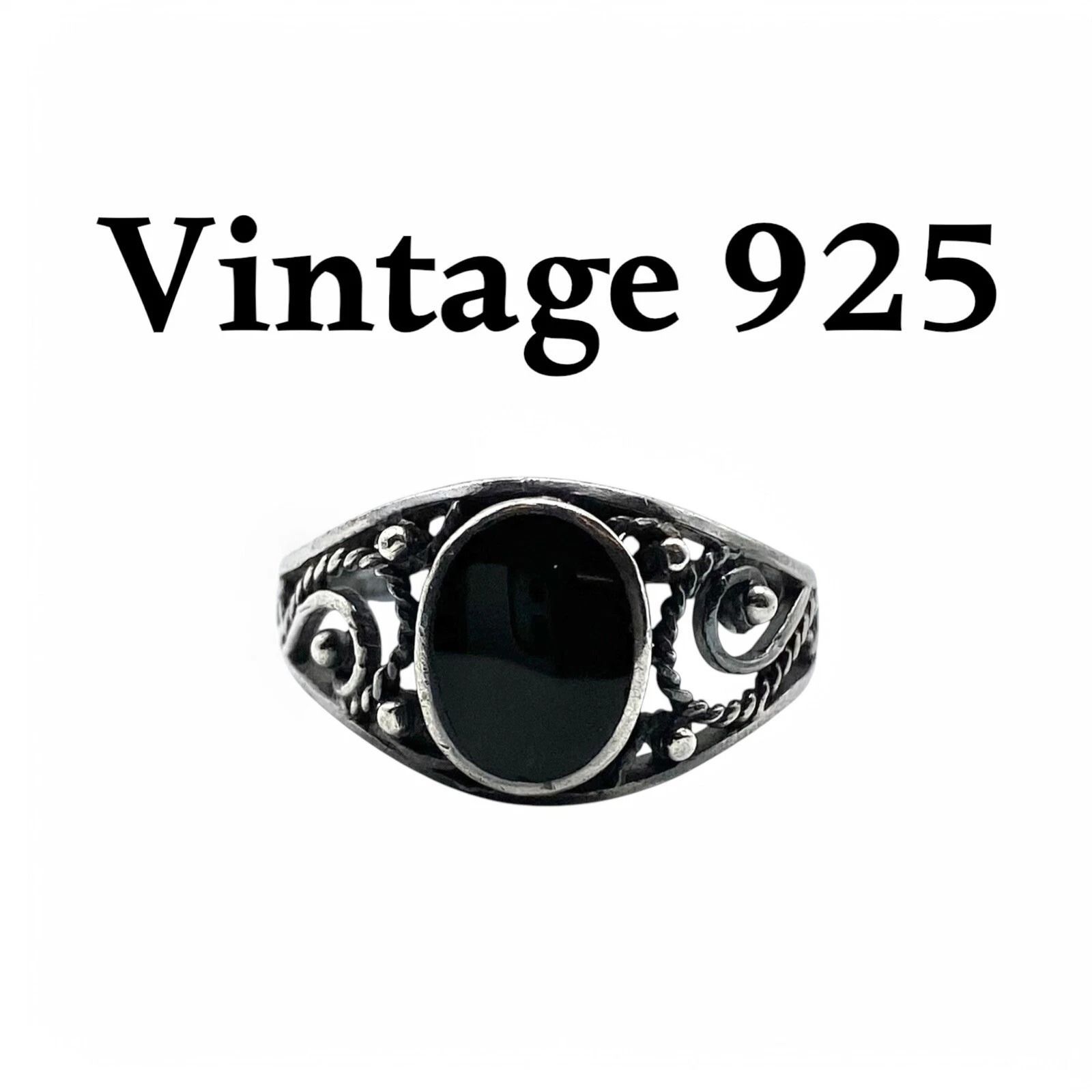 漆黒のオニキス】クラシック Silver 925 刻印 80s Vintage Ring