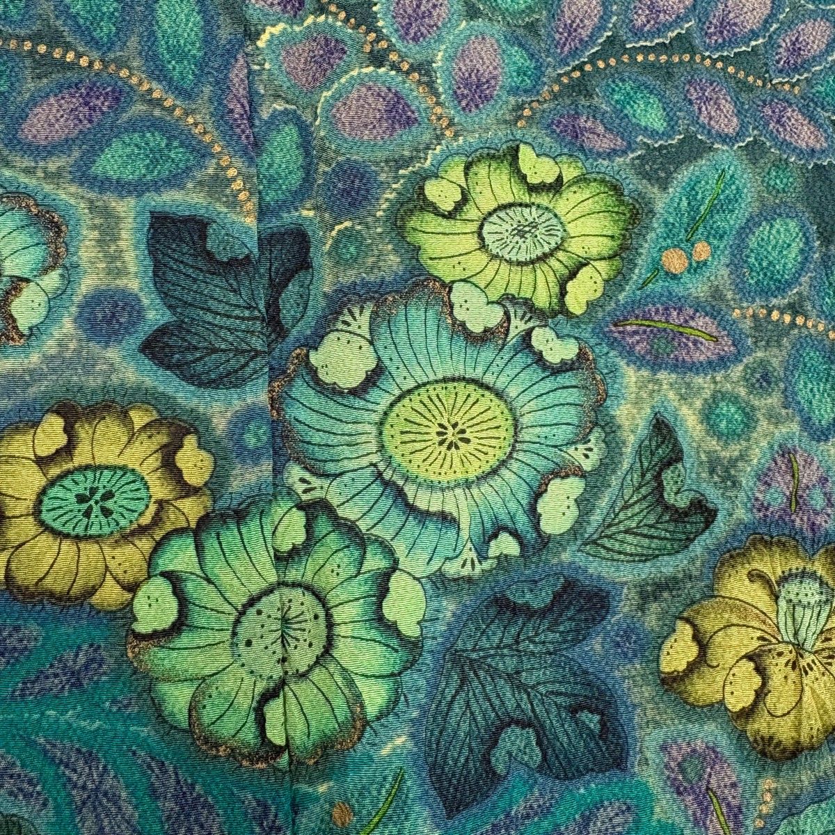 訪問着 身丈156cm 裄丈64cm M 袷 辻が花柄 金彩 ぼかし 緑 正絹 名品