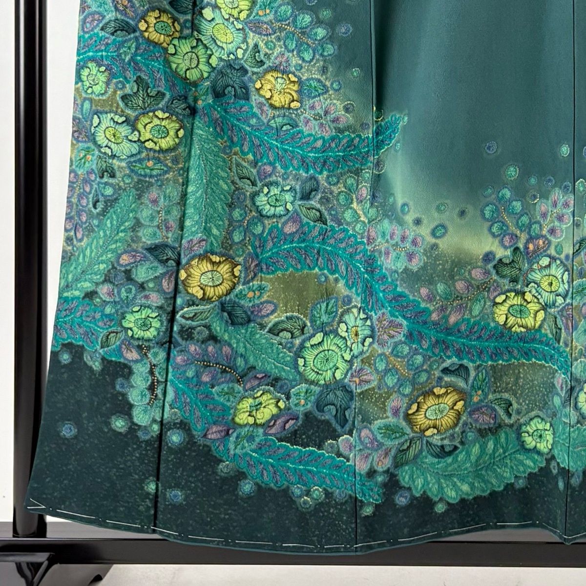 訪問着 身丈156cm 裄丈64cm M 袷 辻が花柄 金彩 ぼかし 緑 正絹 名品