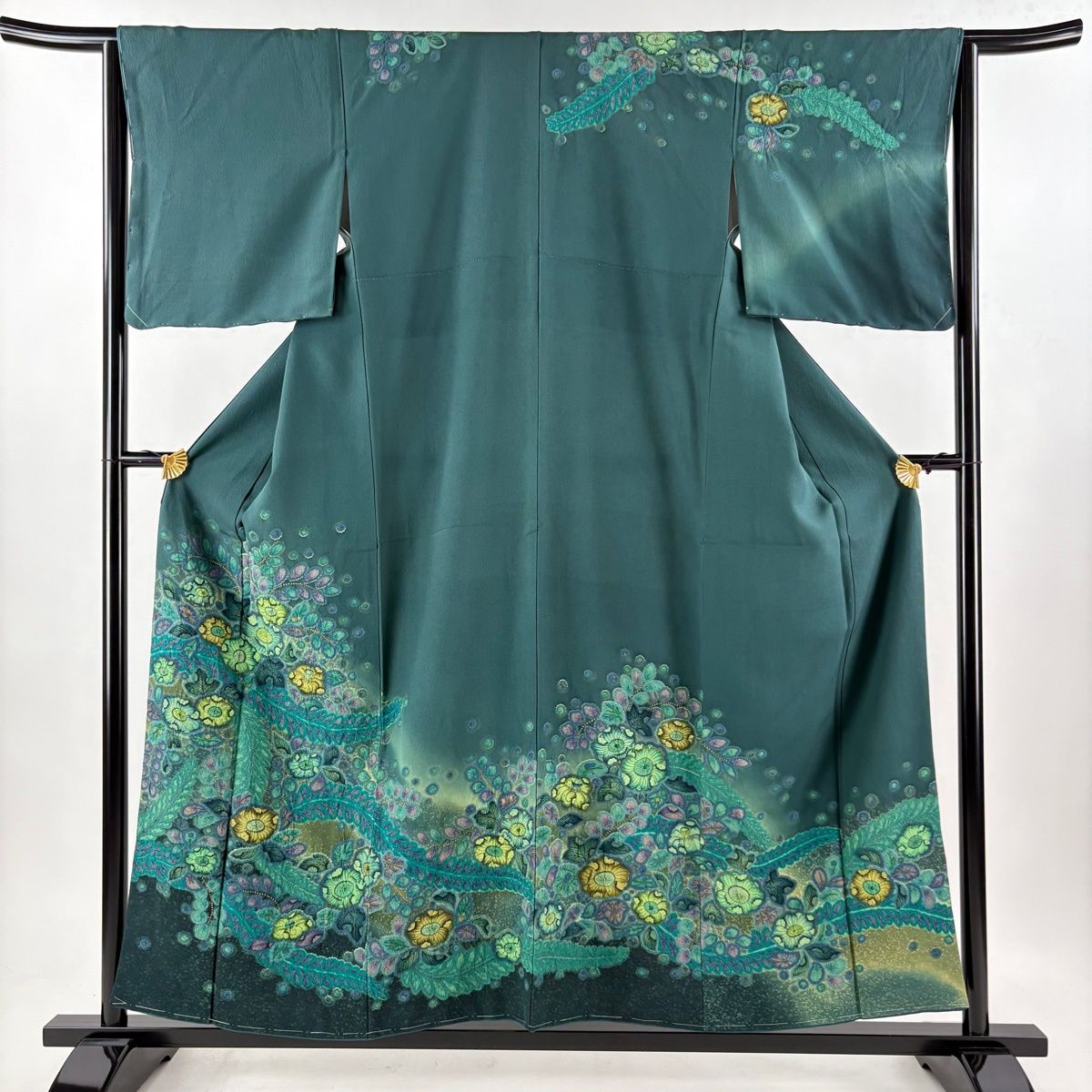 ケイ特別価格！【新品】訪問着　仕立上り　辻が花図柄グリーン系 訪問着 身丈156cm 裄丈64cm M 袷 辻が花柄 金彩 ぼかし 緑 正絹 名品