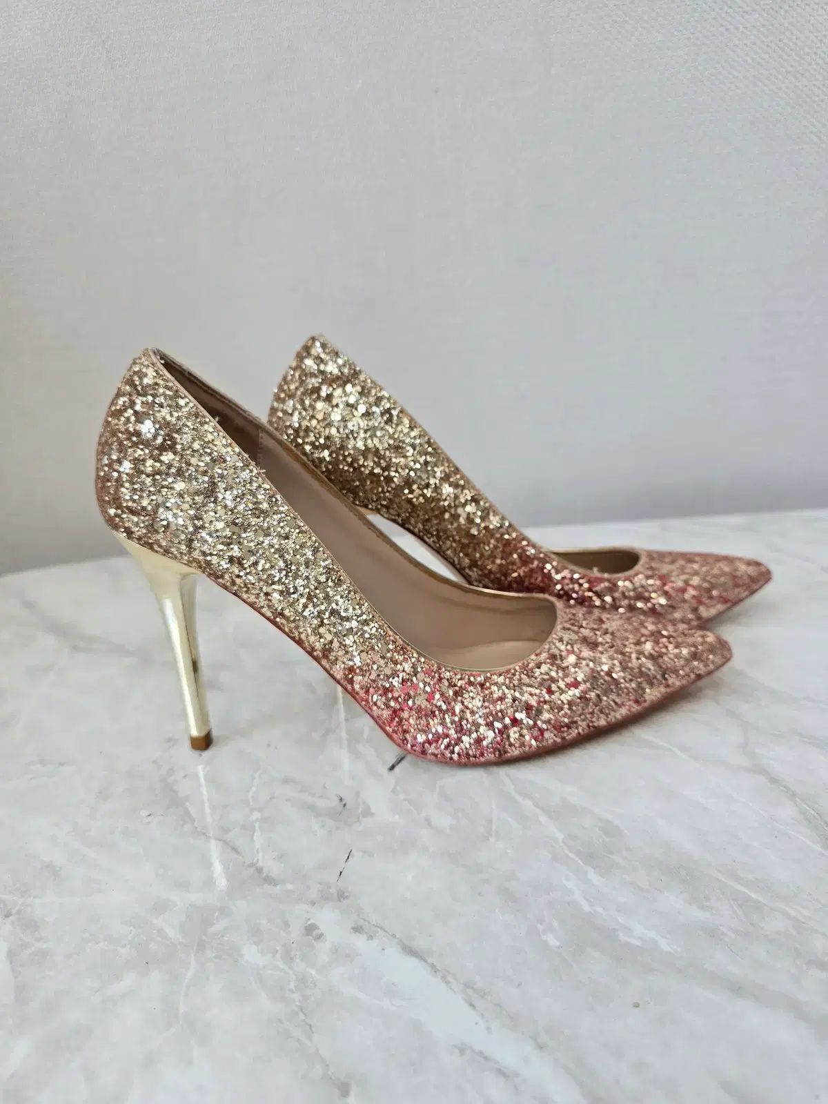 ジミーチュウ ローズゴールド グリッター パンプス ブライダルシューズ