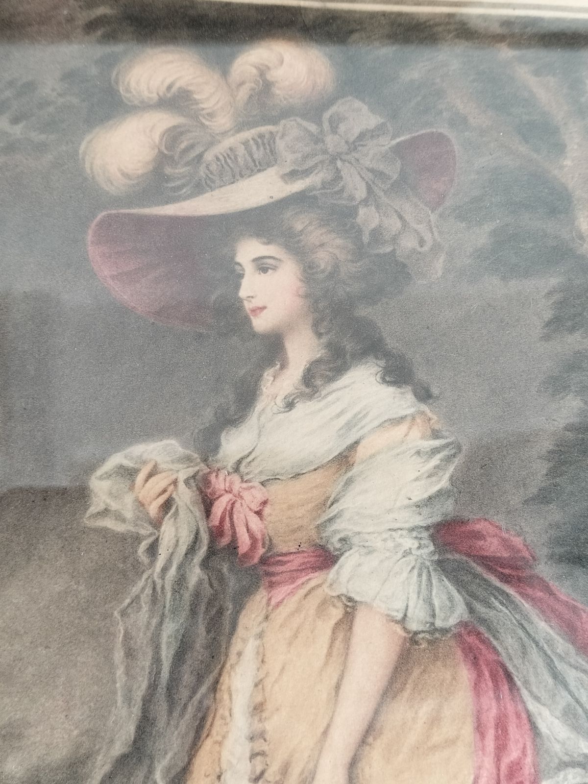 フランス アンティーク 木製 貴婦人絵付き 黒フレーム 額 1900年