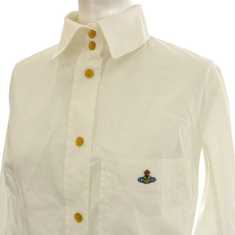 ホワイト 長袖 ボタンシャツ 赤ロゴ刺繍 ヴィヴィアンウエストウッド ホワイト 長袖 ボタンシャツ 赤ロゴ刺繍 ヴィヴィアンウエストウッド