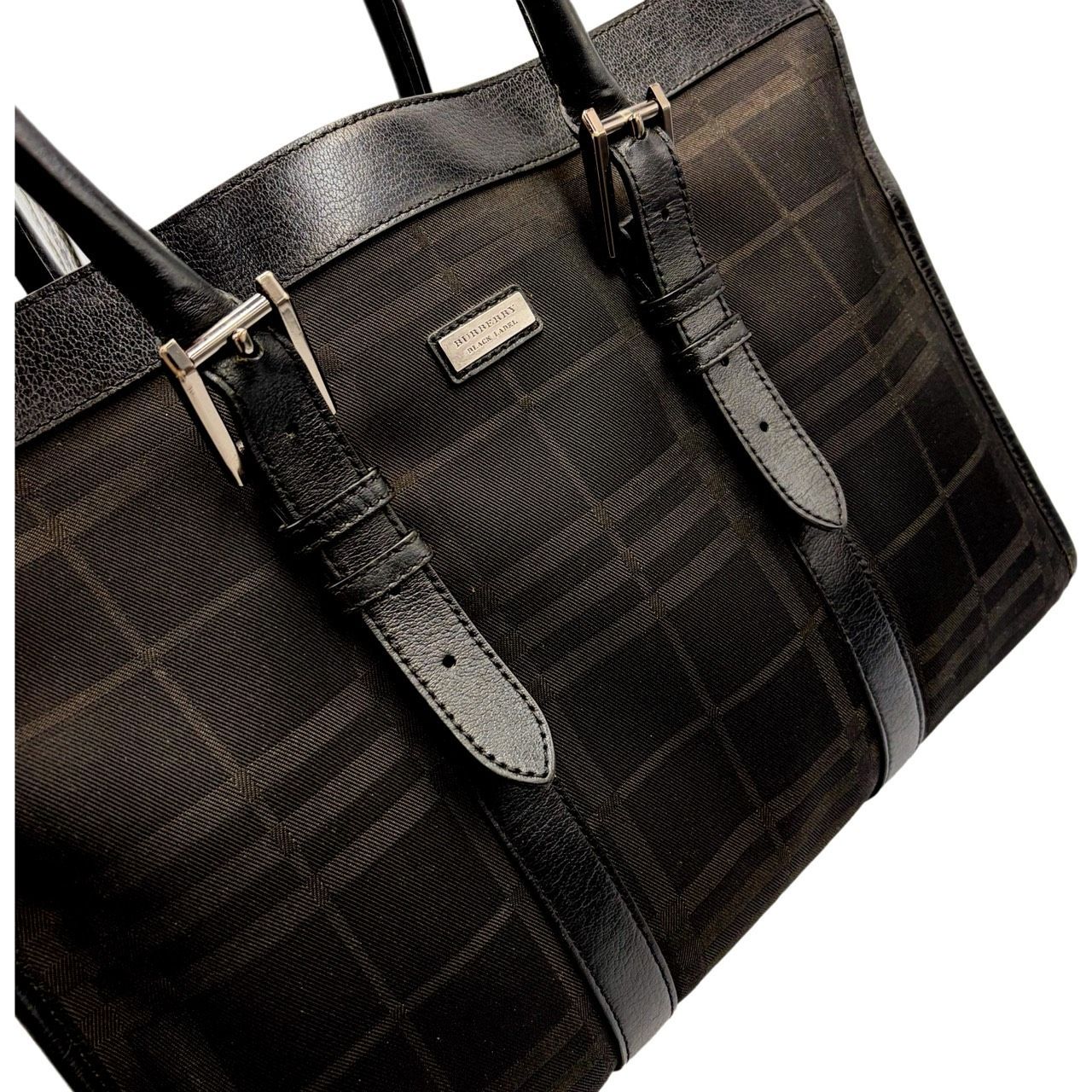 バーバリー トートバッグ ビジネス ノバチェック ブラック A4 自立 底鋲 希少✤【BURBERRY／バーバリー】ビジネスバッグ／トートバッグ