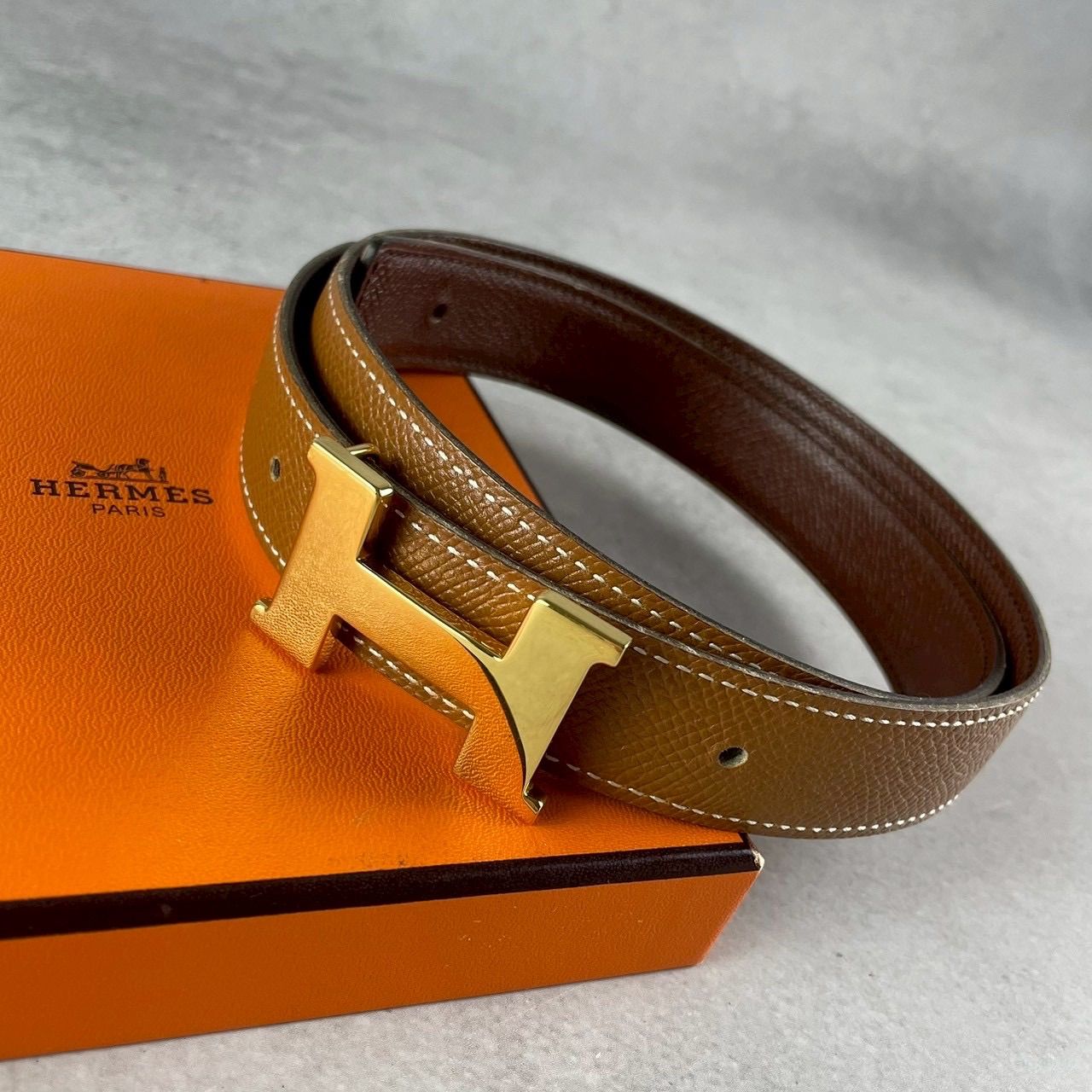 HERMES エルメス Hベルト コンスタンス レザー ゴールド金具 ブラウン