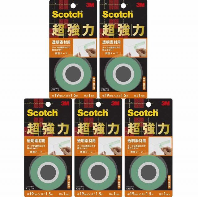 スリーエムジャパン(3M) - スコッチ 超強力両面テープ 透明素材用(19mm&times;1.5m) - KTD-19 5個セット