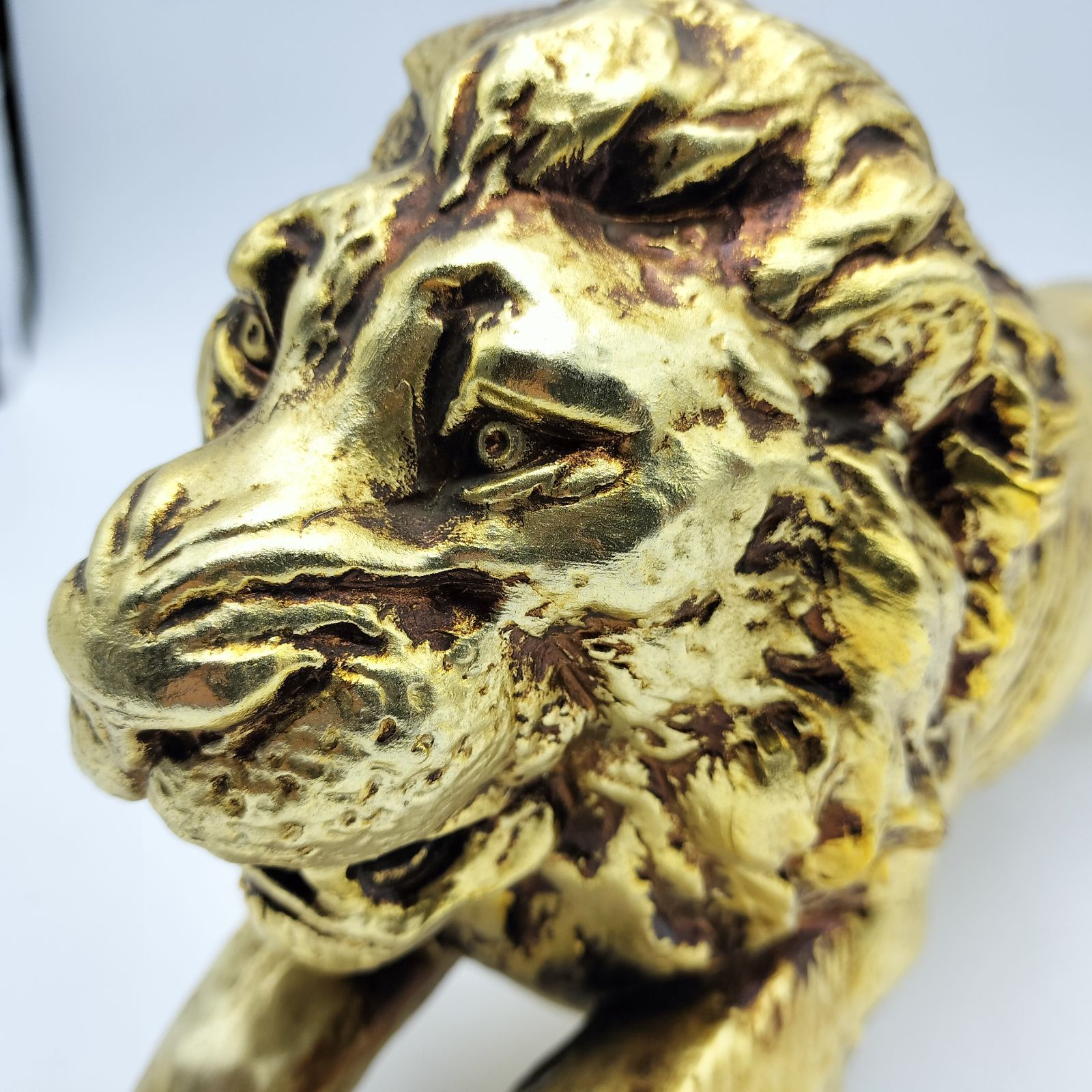 大型 45cm ライオン 鋳物 置物 金彩 黄金 獅子 オブジェ 縁起物 骨董
