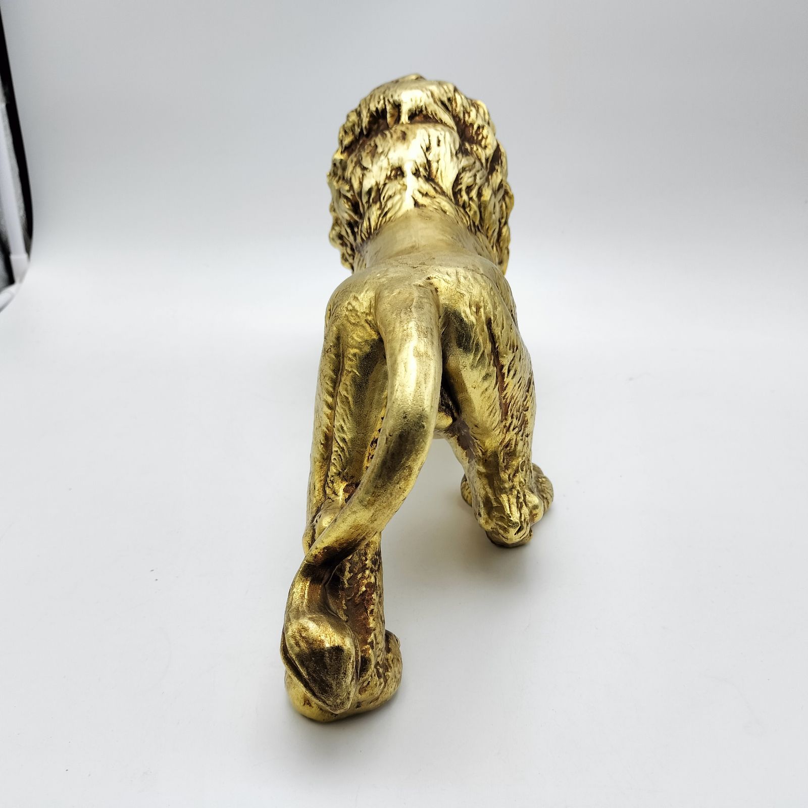 大型 45cm ライオン 鋳物 置物 金彩 黄金 獅子 オブジェ 縁起物 骨董