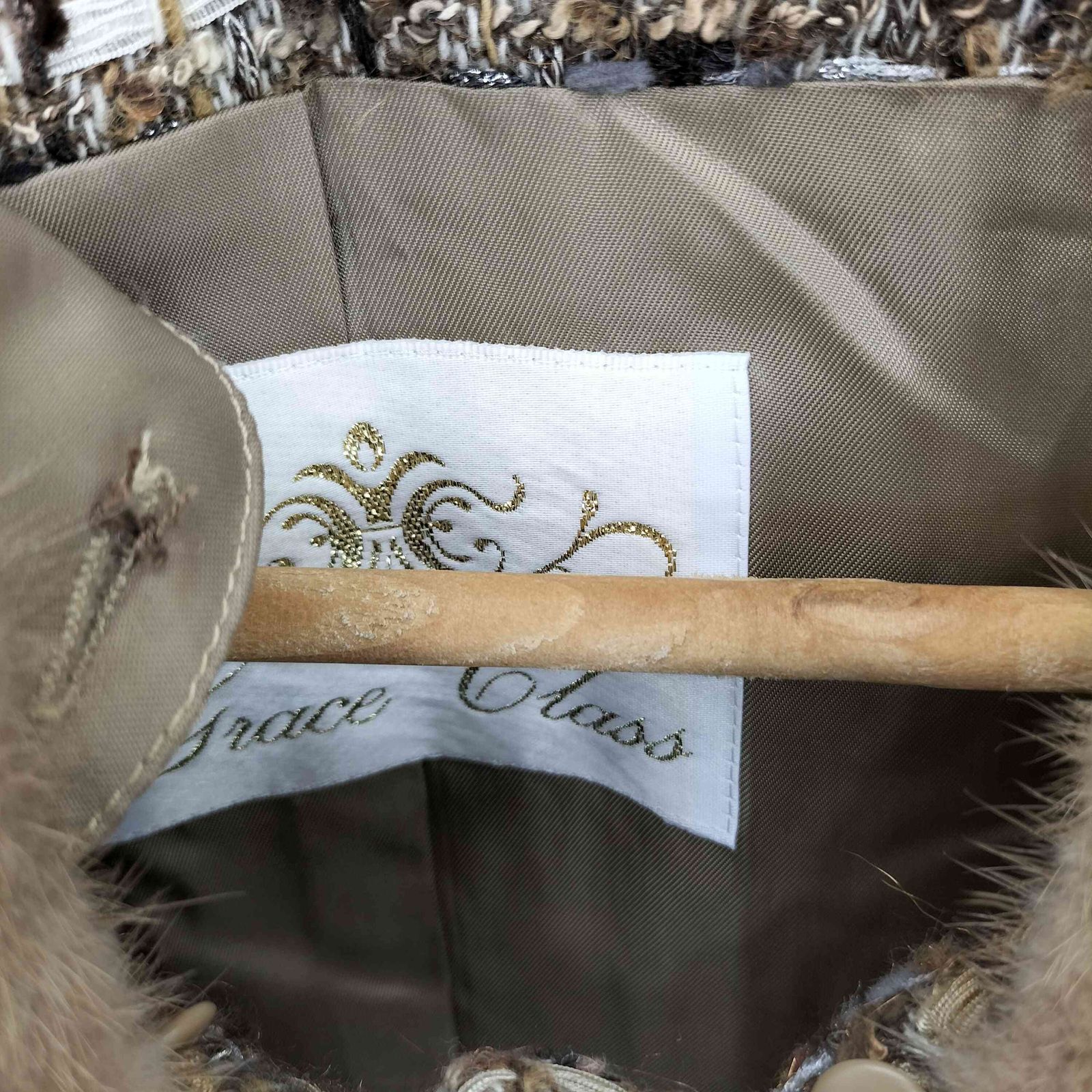 購入 グレースクラス Grace Class ビジュー付ミンクファー ツイード