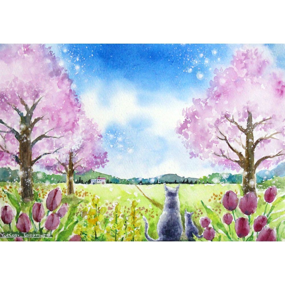 処分SALE！　春花のメロディー　水彩画　大きな絵 原画）春の色彩の中で【SMサイズ／水彩画／#3005】 - メルカリ