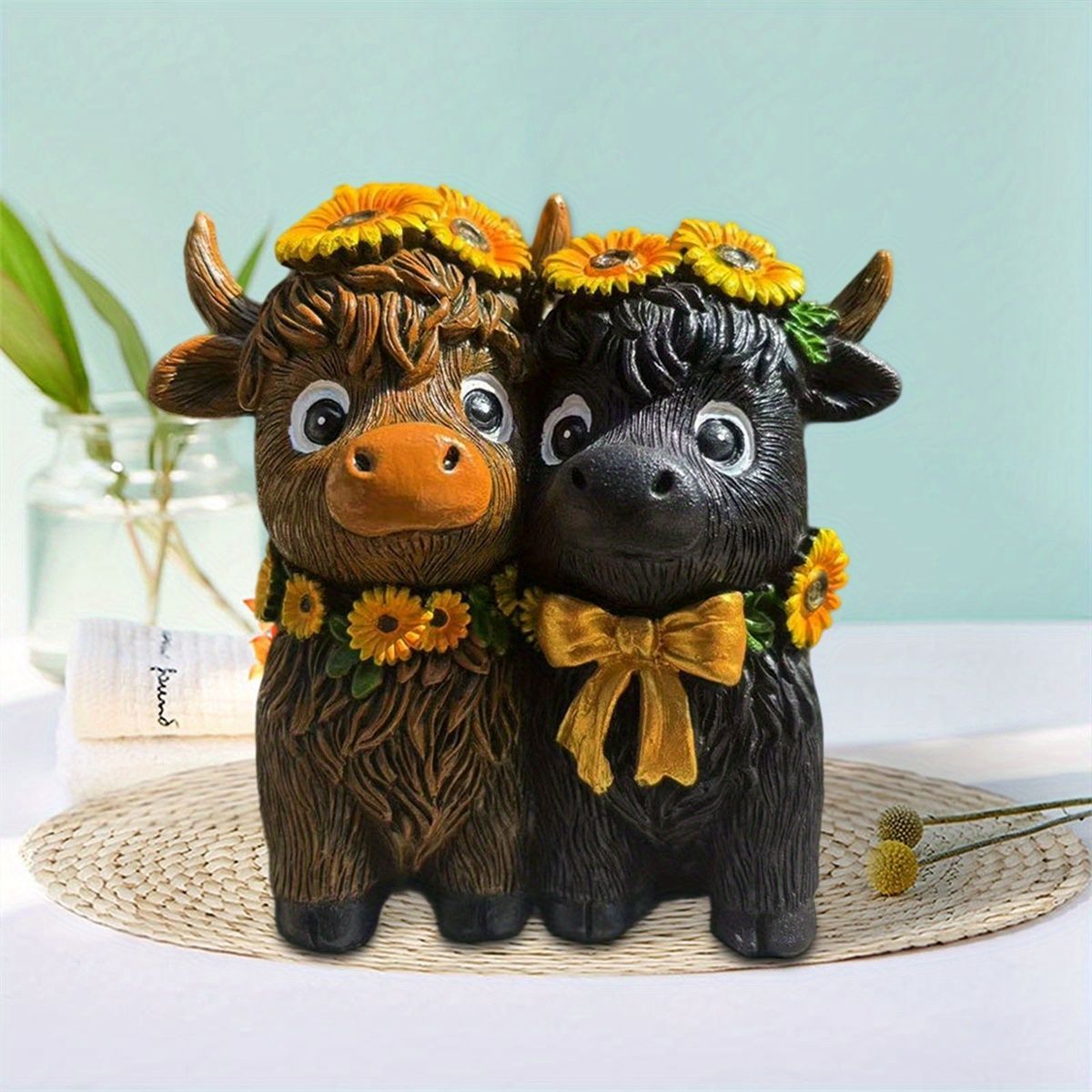 置物 オブジェ ガーデンオーナメント 寄り添っている牛のカップル うし