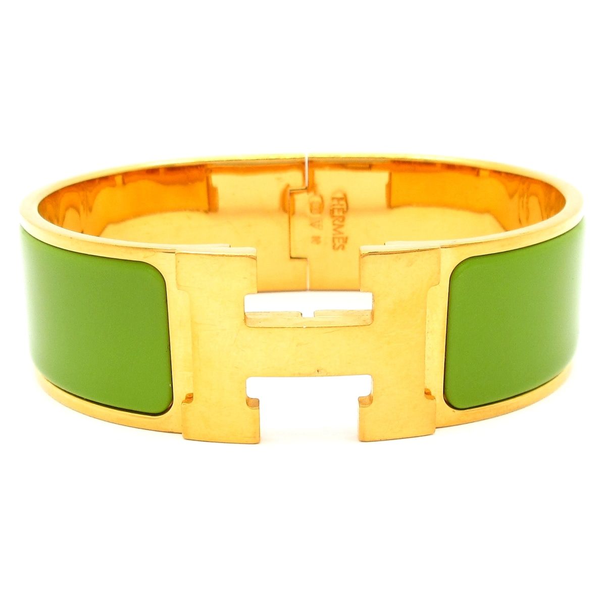 HERMES グリーン・ゴールド バングル HERMES/エルメス】ベルトモチーフ ヴィンテージ バングル グリーン