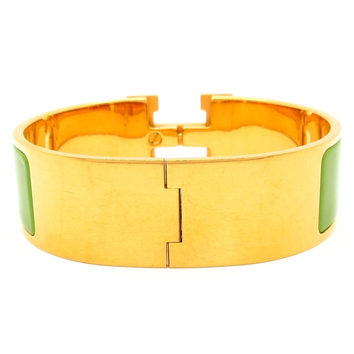 HERMES グリーン・ゴールド バングル HERMES/エルメス】ベルトモチーフ ヴィンテージ バングル グリーン