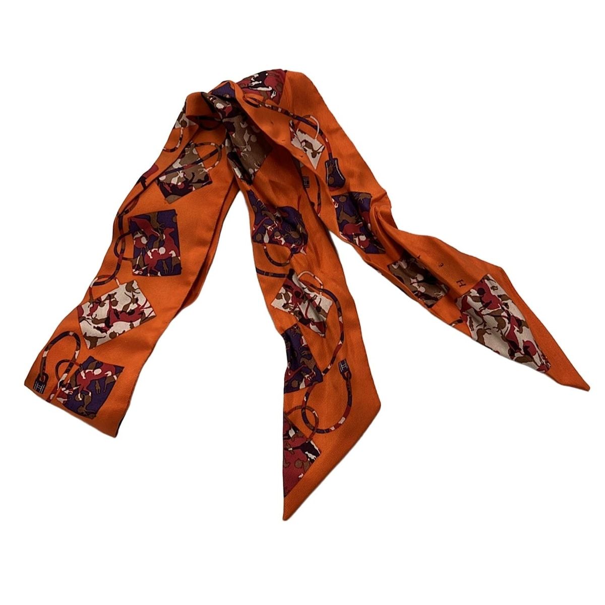 美品⭐︎エルメス　ツイリー　馬車柄　オレンジ HERMES(エルメス) スカーフ ツイリー オレンジ バッグ柄/馬車柄 シルク