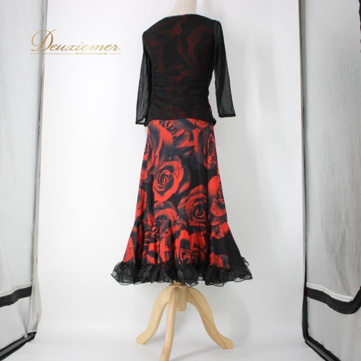 美品 日本製社交ダンス衣装】上下セット PAPILLON 赤 黒 派手 美品