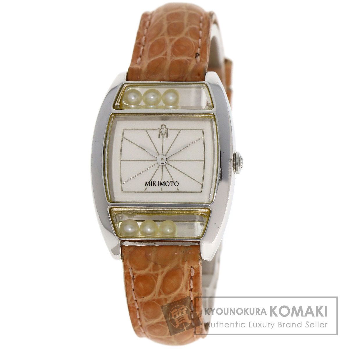 MIKIMOTO パール装飾 レザー巻き時計　お値下げ MIKIMOTO ミキモト パールウォッチ 腕時計 SS 革 レディース [中古