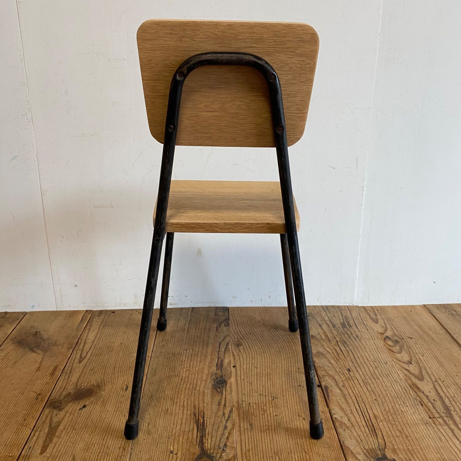 アンティーク 古家具 レトロ 学校椅子 木製×スチールチェア