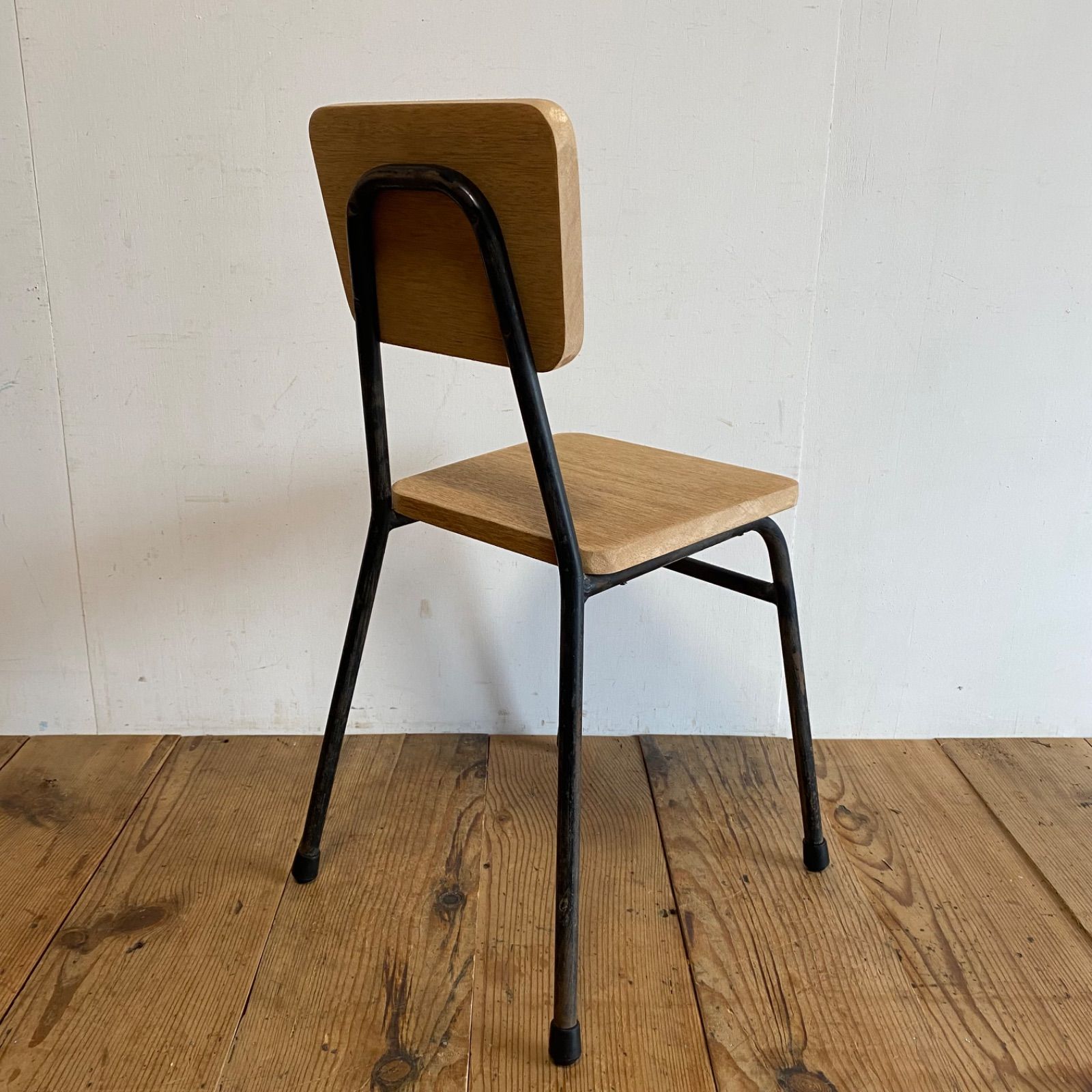 アンティーク 古家具 レトロ 学校椅子 木製×スチールチェア