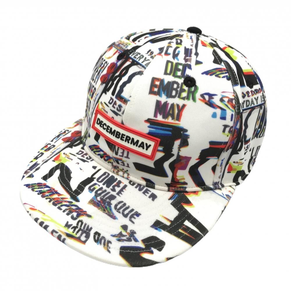 ディセンバーメイ フラットキャップ 白×黒×マルチカラー 総柄 ゴルフ