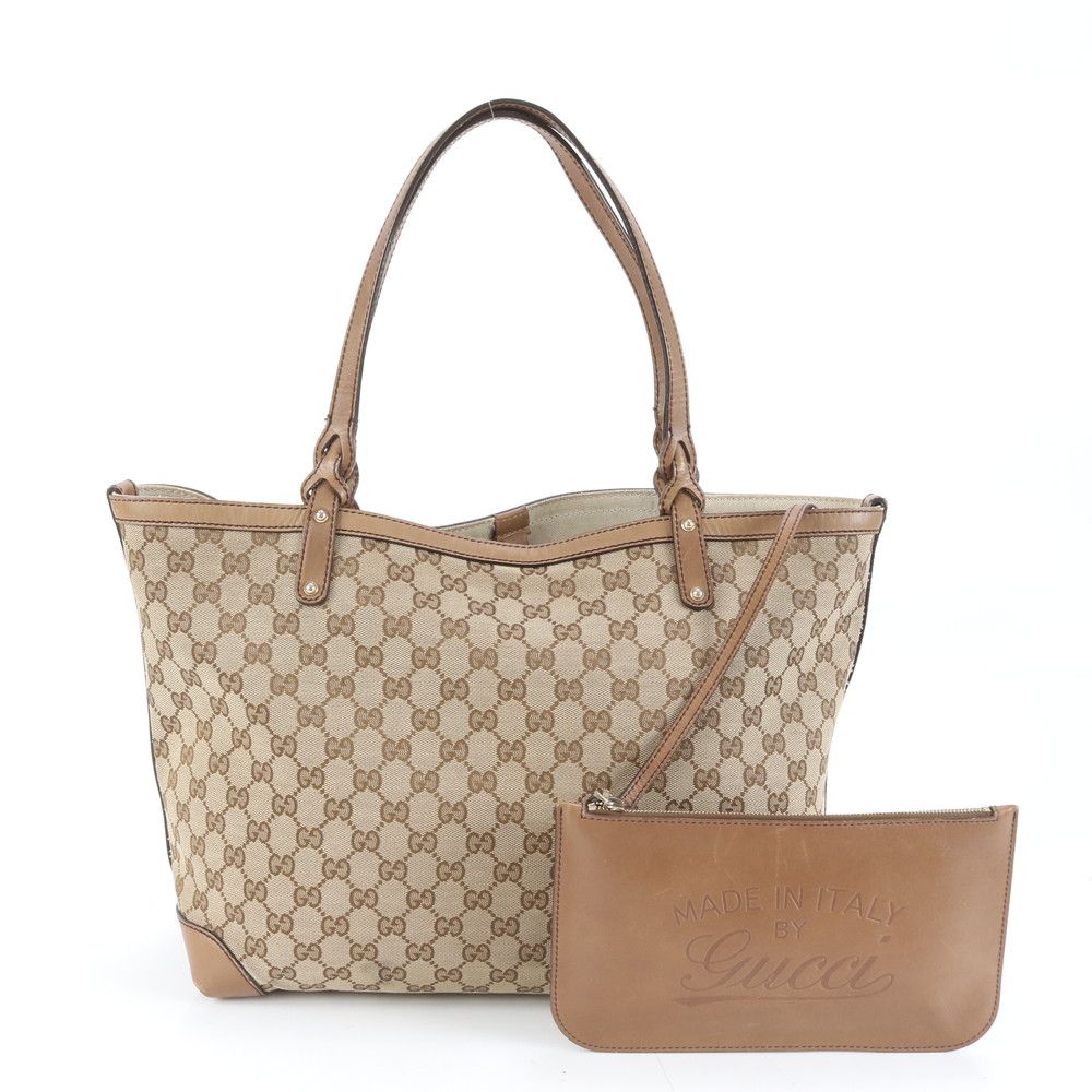 美品 グッチ ポーチ付 GG キャンバス 247209 レザー トート バッグ