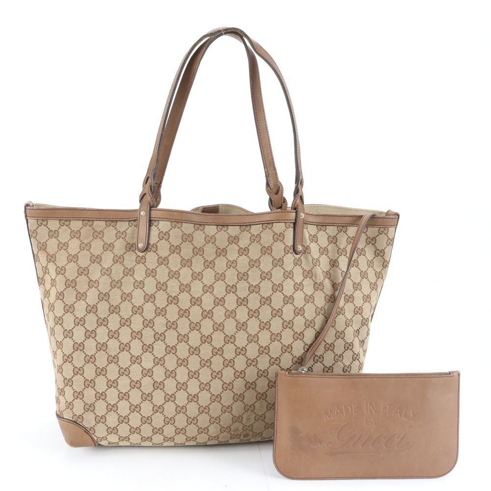 GUCCI　グッチ　レザートートバッグ グッチ ポーチ付 GG キャンバス 247207 レザー トート バッグ 肩掛け