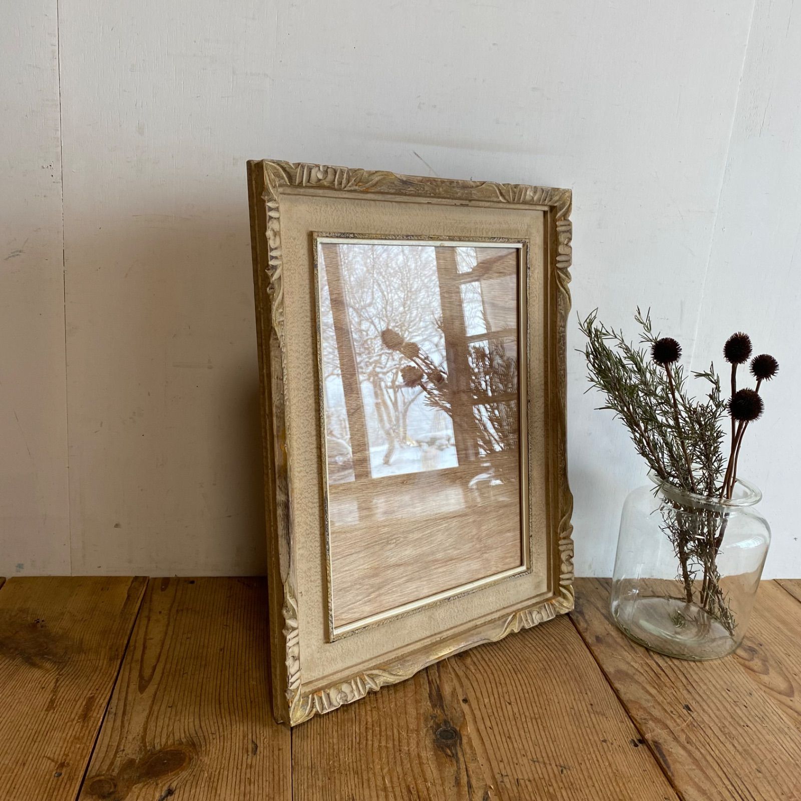 アンティーク 木製 額縁 フレーム ガラス アート ディスプレイ y538