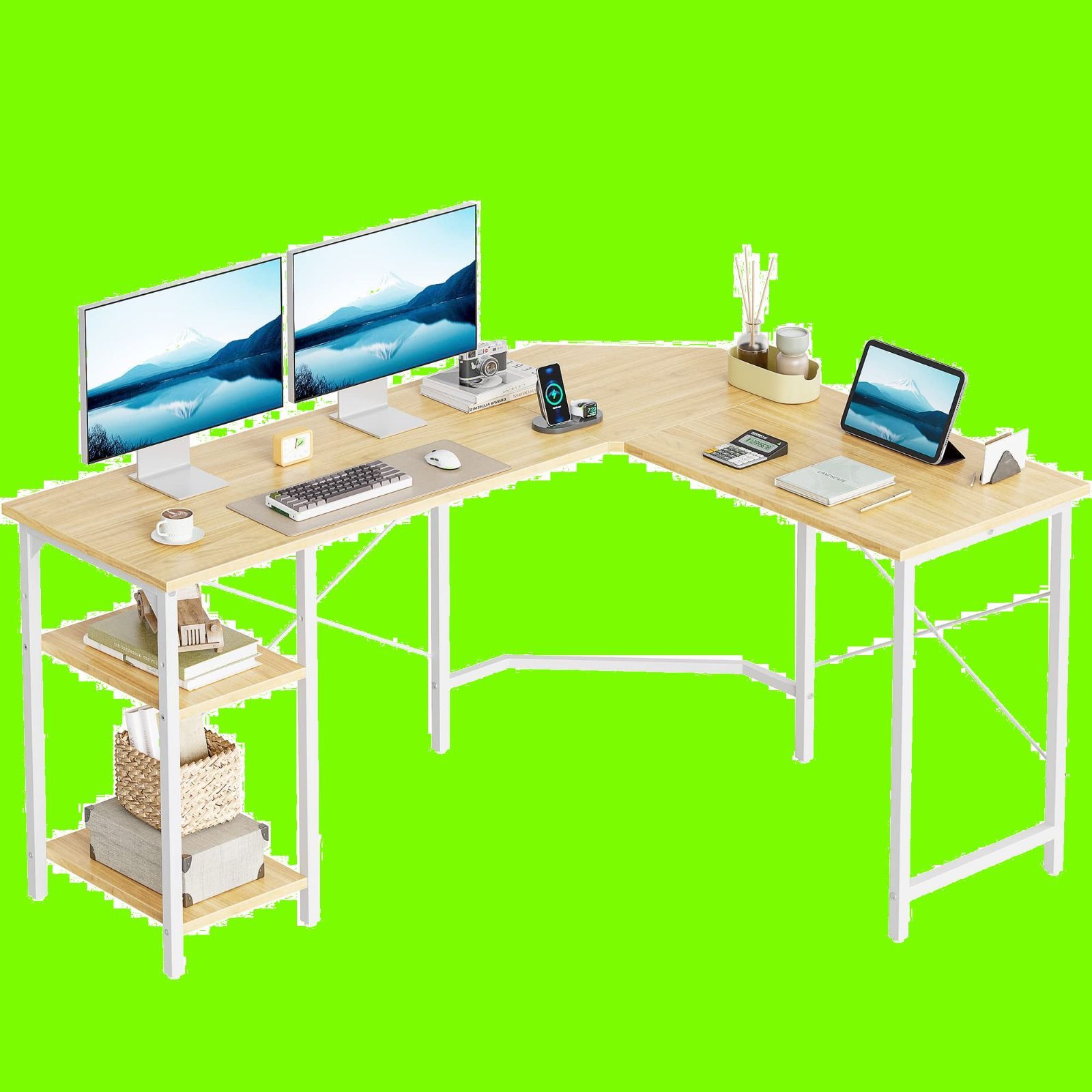 CubiCubi l字デスク 幅150*奥行き120cm ラック付き パソコンデスク