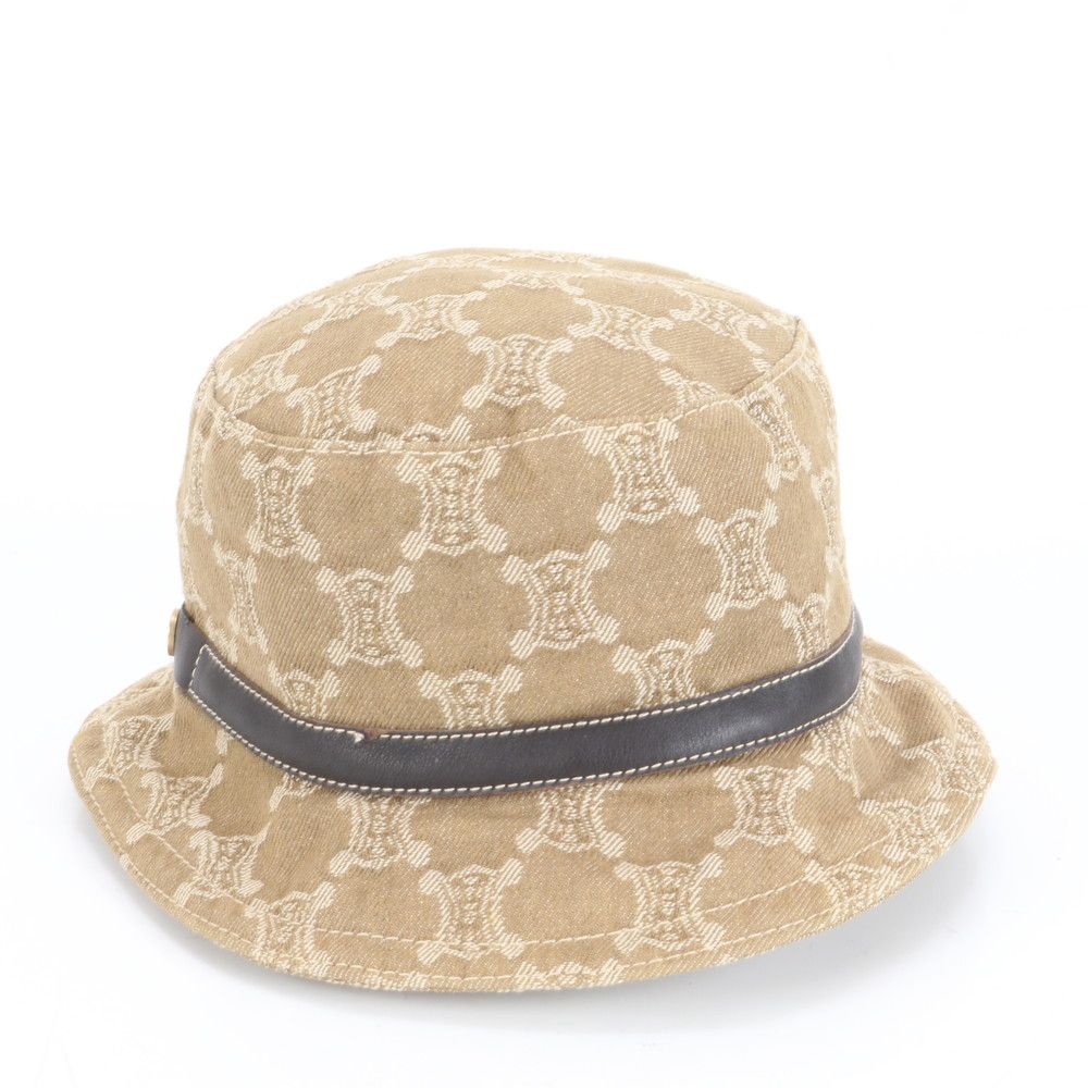 美品 セリーヌ マカダム バケット ハット バケハ 帽子 ブラウン 茶色