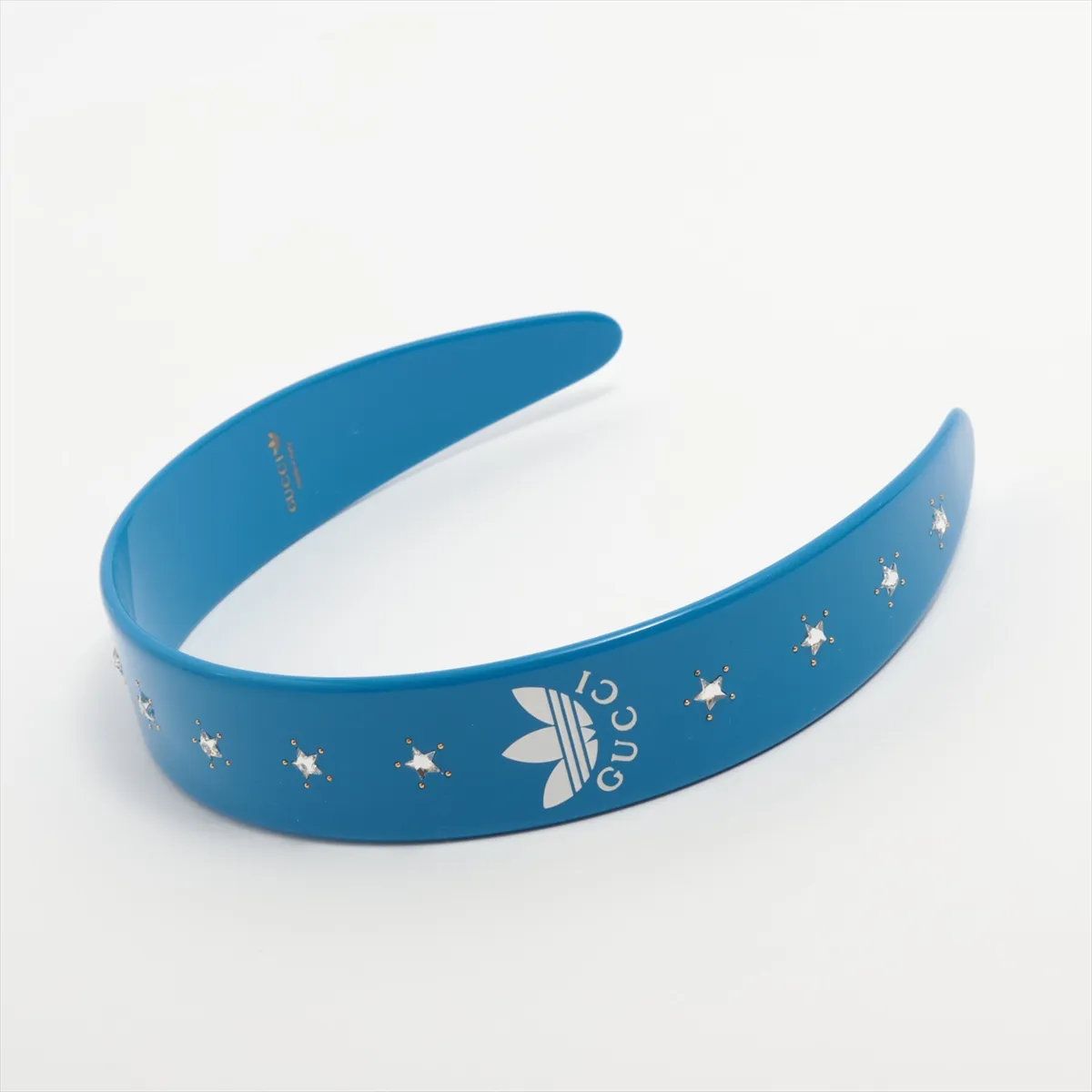 極美品 グッチ × アディダス ロゴ カチューシャ ブルー ヘア