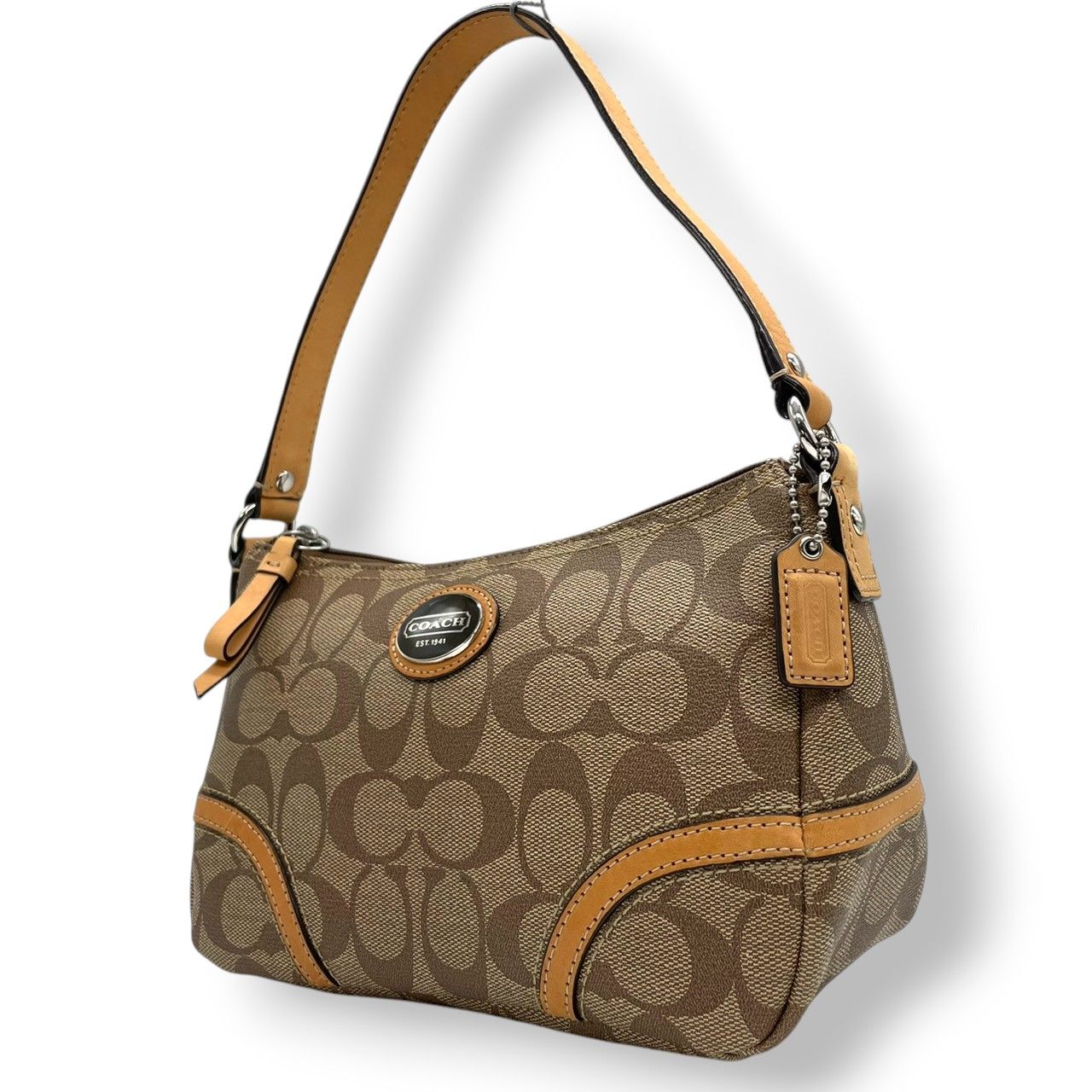 美品 コーチ COACH シグネチャー ハンドバッグ アクセサリーポーチ 