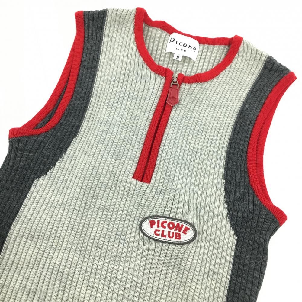 美品】ピッコーネクラブ ニットベスト ライトグレー×レッド ハーフ