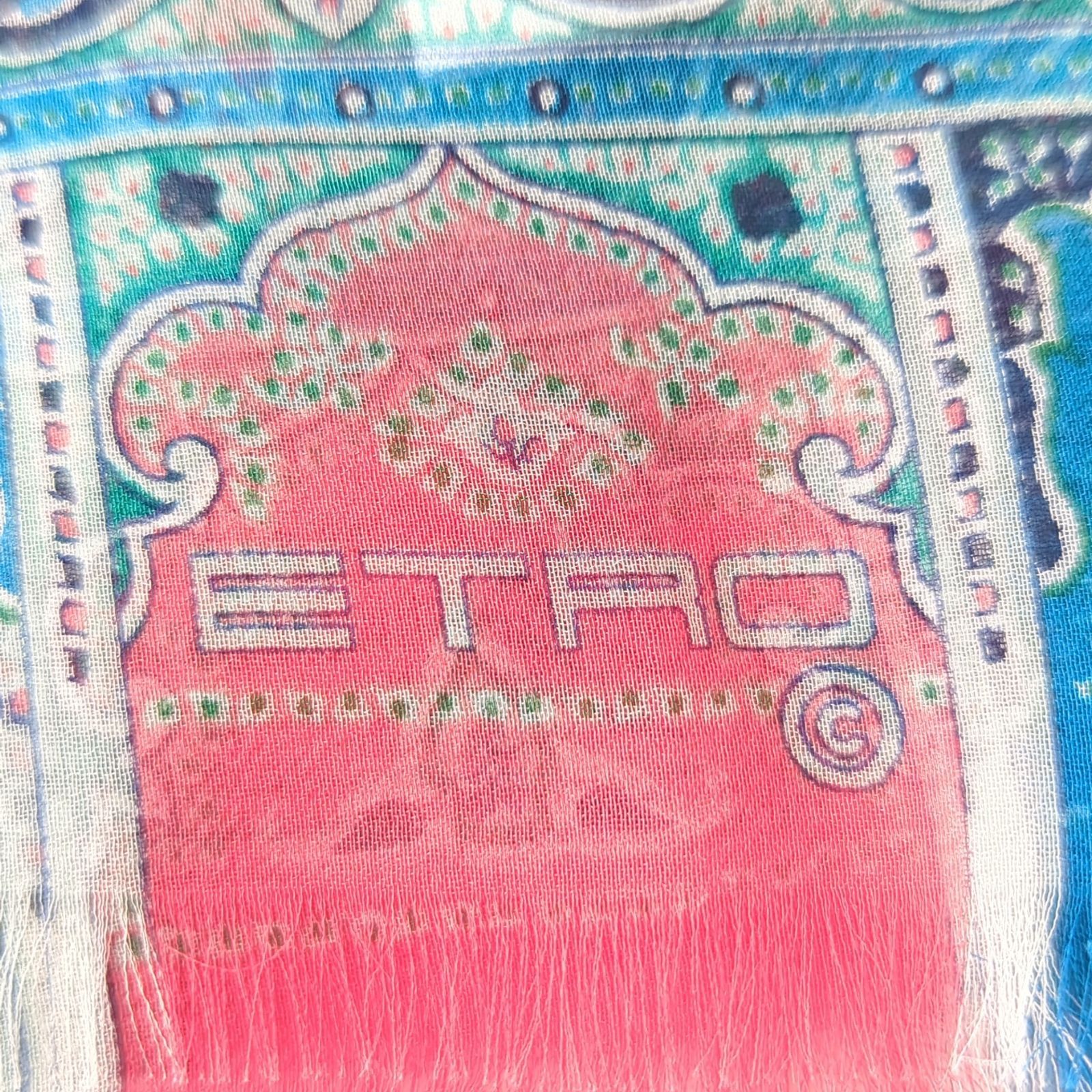 K エトロ ETRO スカーフ シルク 100% ペイズリー 青 ブルー ストール