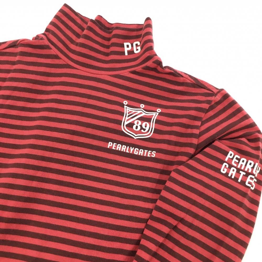 パーリーゲイツ 長袖ハイネックシャツ レッド系×ブラウン ボーダー