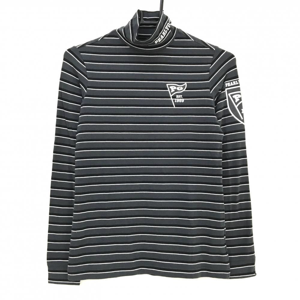 パーリーゲイツ ハイネックシャツ Pロゴ 美品】パーリーゲイツ 長袖ハイネックシャツ グレー×白 ボーダー 微