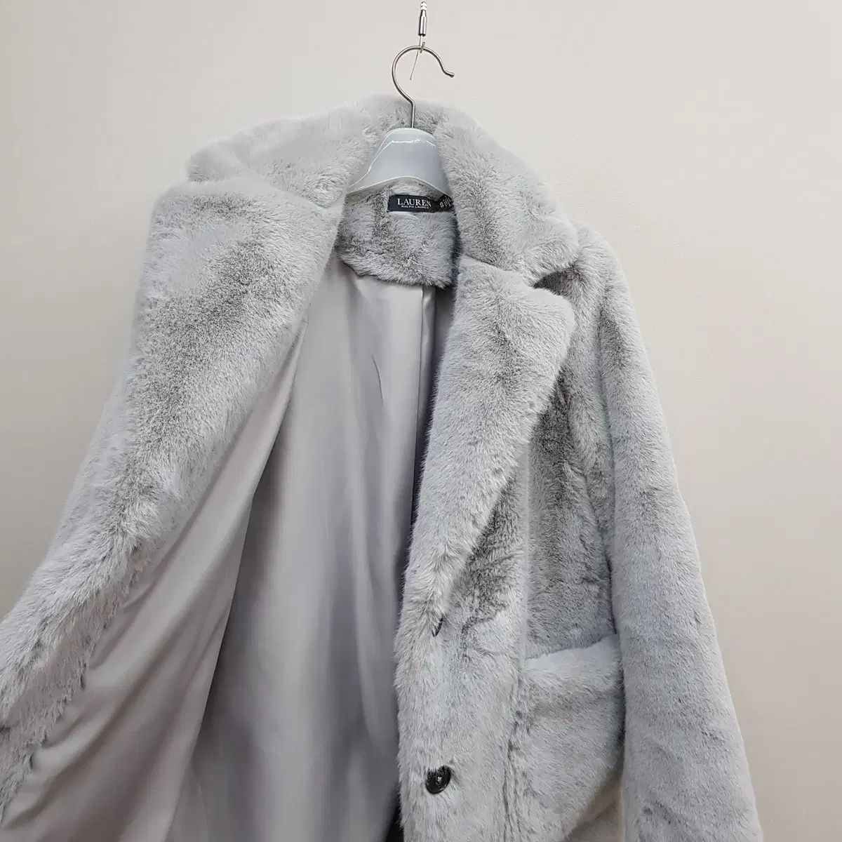 ローレン ラルフローレン グレー ファー テクスチャー セミ ルーズ