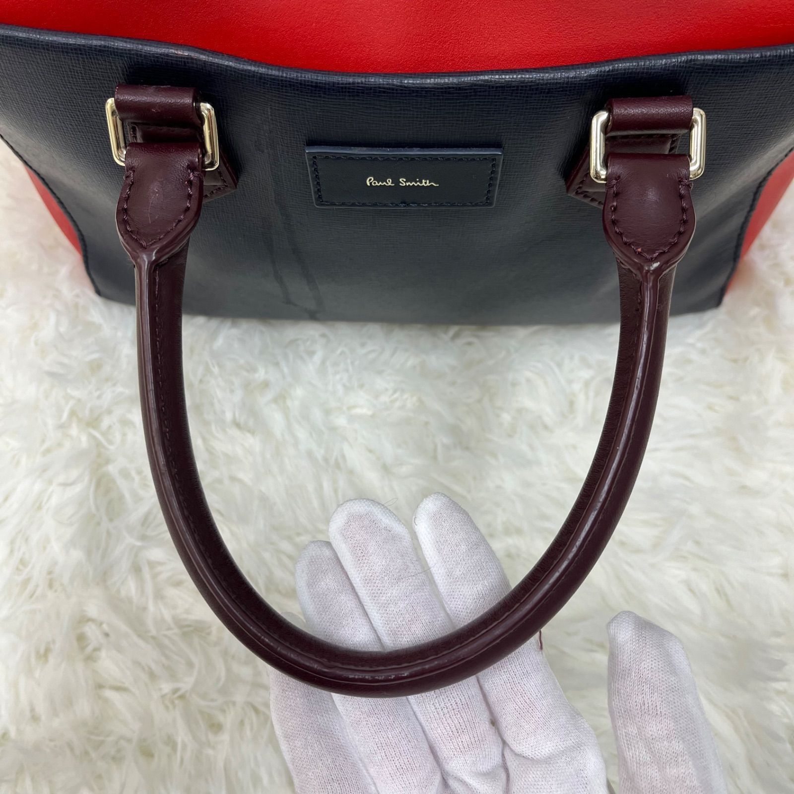 Paul Smith ポールスミス ハンドバッグ 2way カラーブロック ネイビー