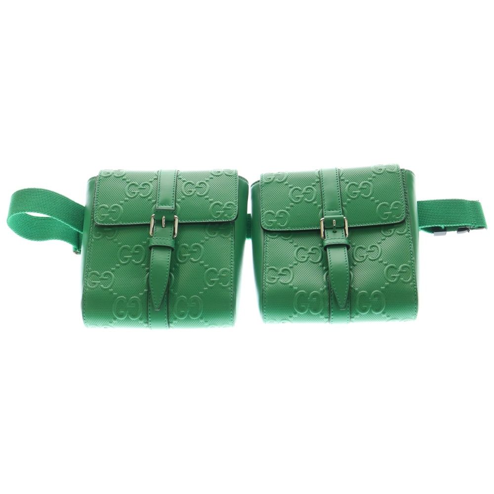 GUCCI グッチ　ウエストポーチ　GGキャンバス レザー　グリーン GUCCI (グッチ) GGエンボス ダブルウエストバッグ ボディバッグ