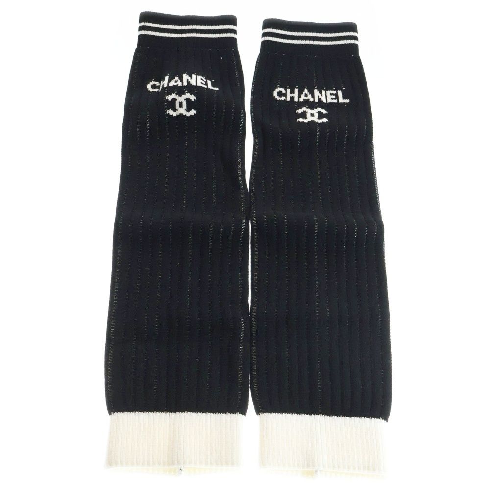 CHANEL シャネル 　レッグウォーマー 黒 ロゴ入り CHANEL (シャネル) ココマーク レッグウォーマー ブラック×ホワイト