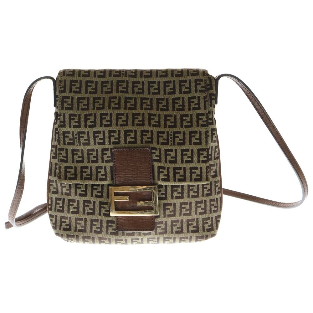 FENDI (フェンディ) ズッキーノ柄 FFロゴプレート キャンバス レザー