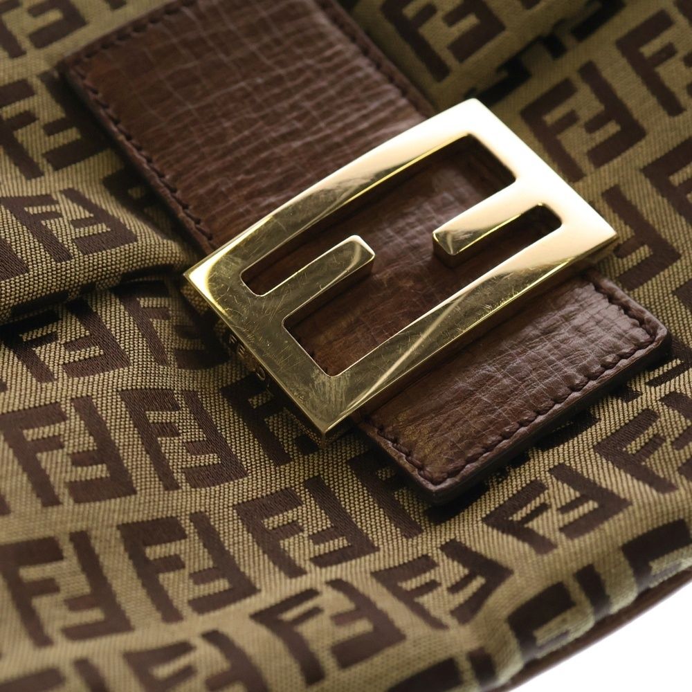 Fendi ロゴパターン バッグ ブラウン キャンバス/レザー FENDI ズッカ
