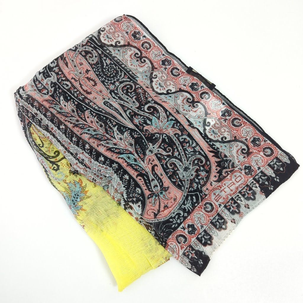 L エトロ ETRO ストール リネン シルク ペイズリー柄 麻 絹 スカーフ