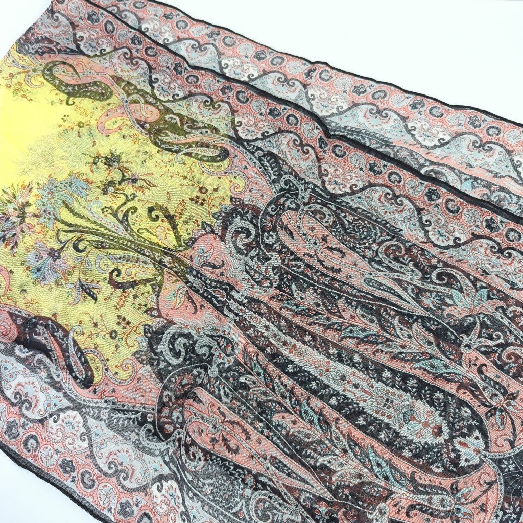 L エトロ ETRO ストール リネン シルク ペイズリー柄 麻 絹 スカーフ