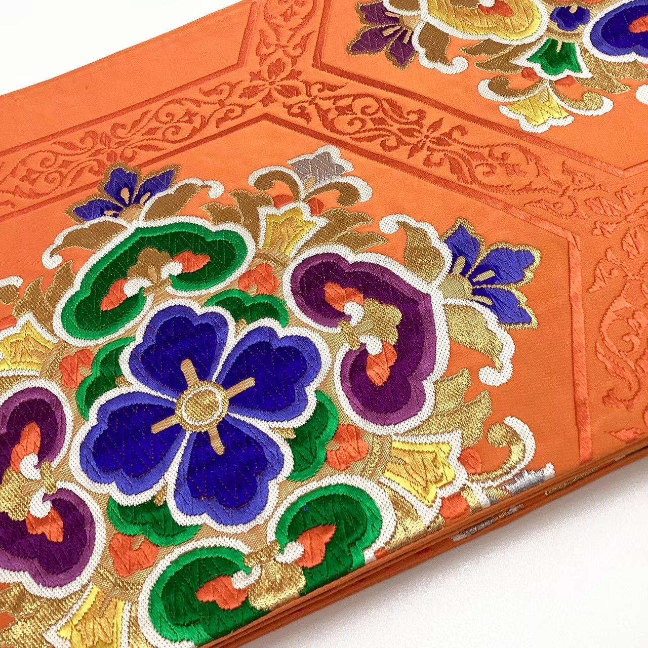 6643］袋帯 華紋亀甲文様 刺繍 六通 正絹 着物 フォーマル