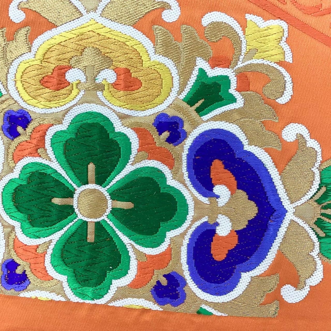 6643］袋帯 華紋亀甲文様 刺繍 六通 正絹 着物 フォーマル