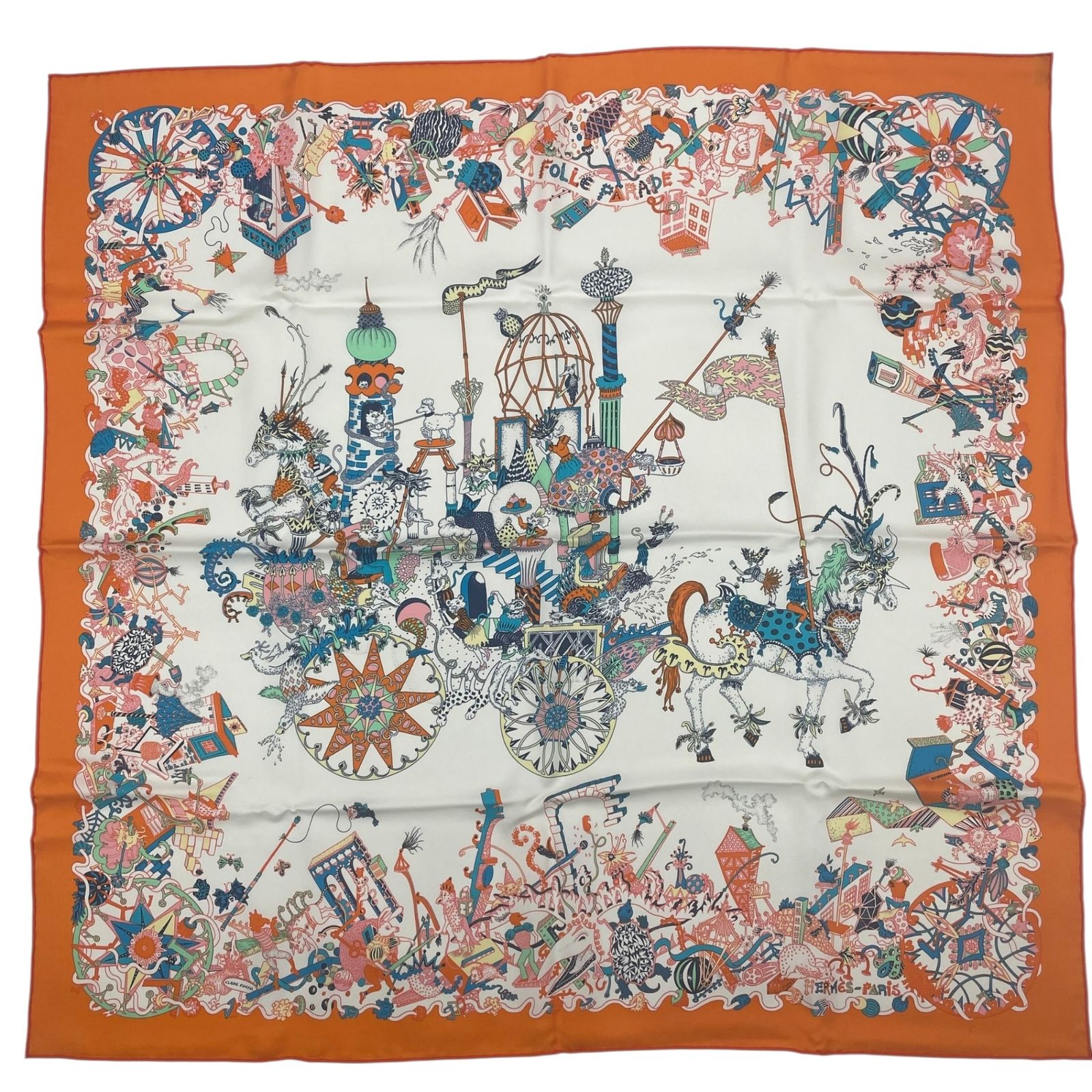 新品同様 HERMES エルメス カレ90 シルク スカーフ FOLLE PARADE