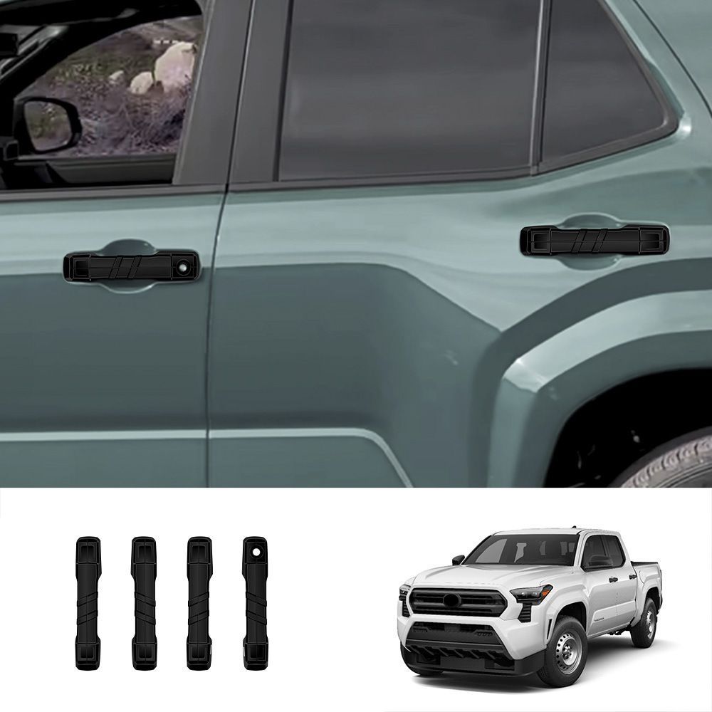 【送料無料】トヨタ タコマ(Tacoma) 2024年式〜 ドアハンドルカバー 外側 4点セット ABS 装甲デザイン キズ防止 耐摩耗 3M両面テープ貼付 かんたん取付 グロスブラック/マットブラック 選択 外装アクセント フィット感サポート