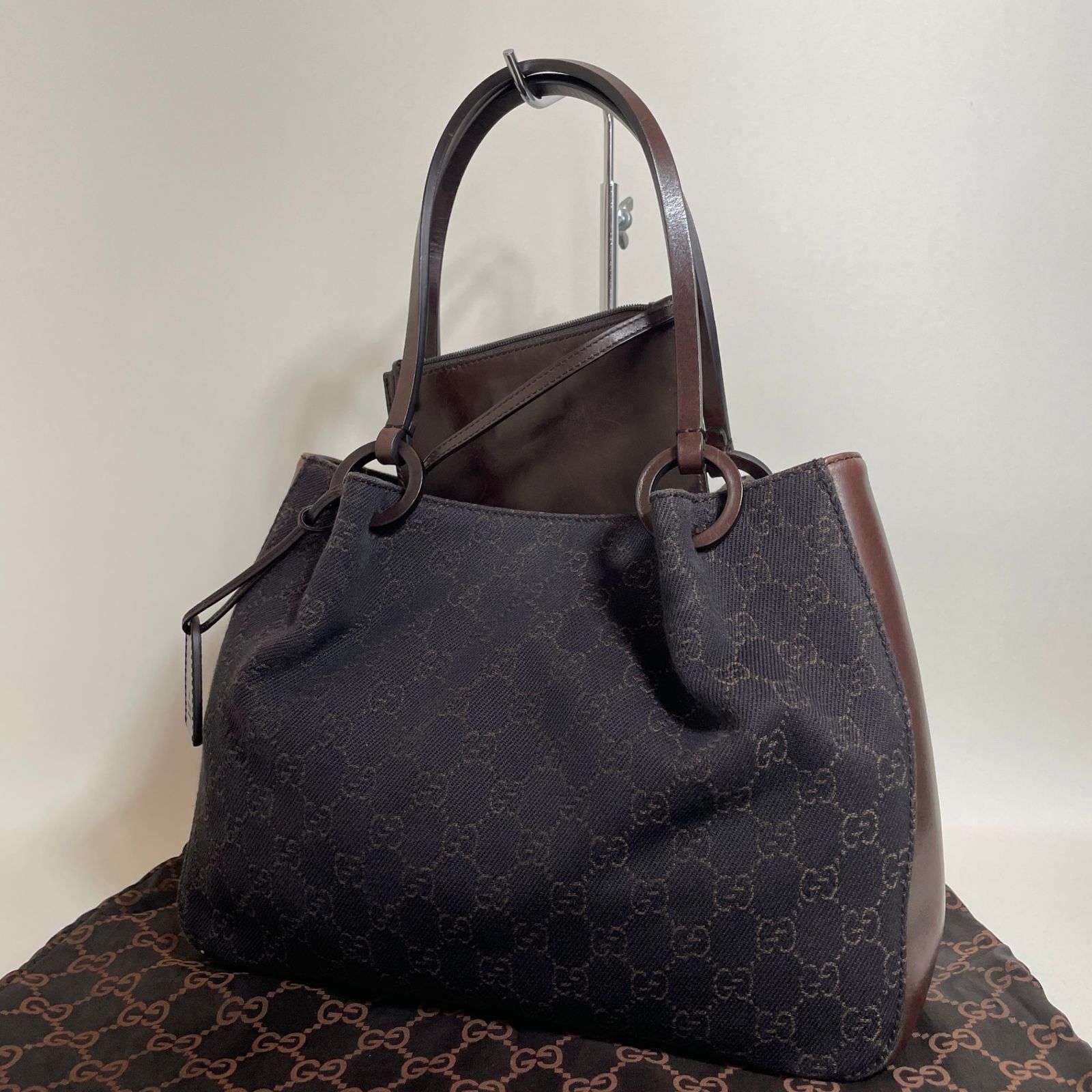 2512-180｜美品｜グッチ GGキャンバス ハンドバッグ ダークブラウン 