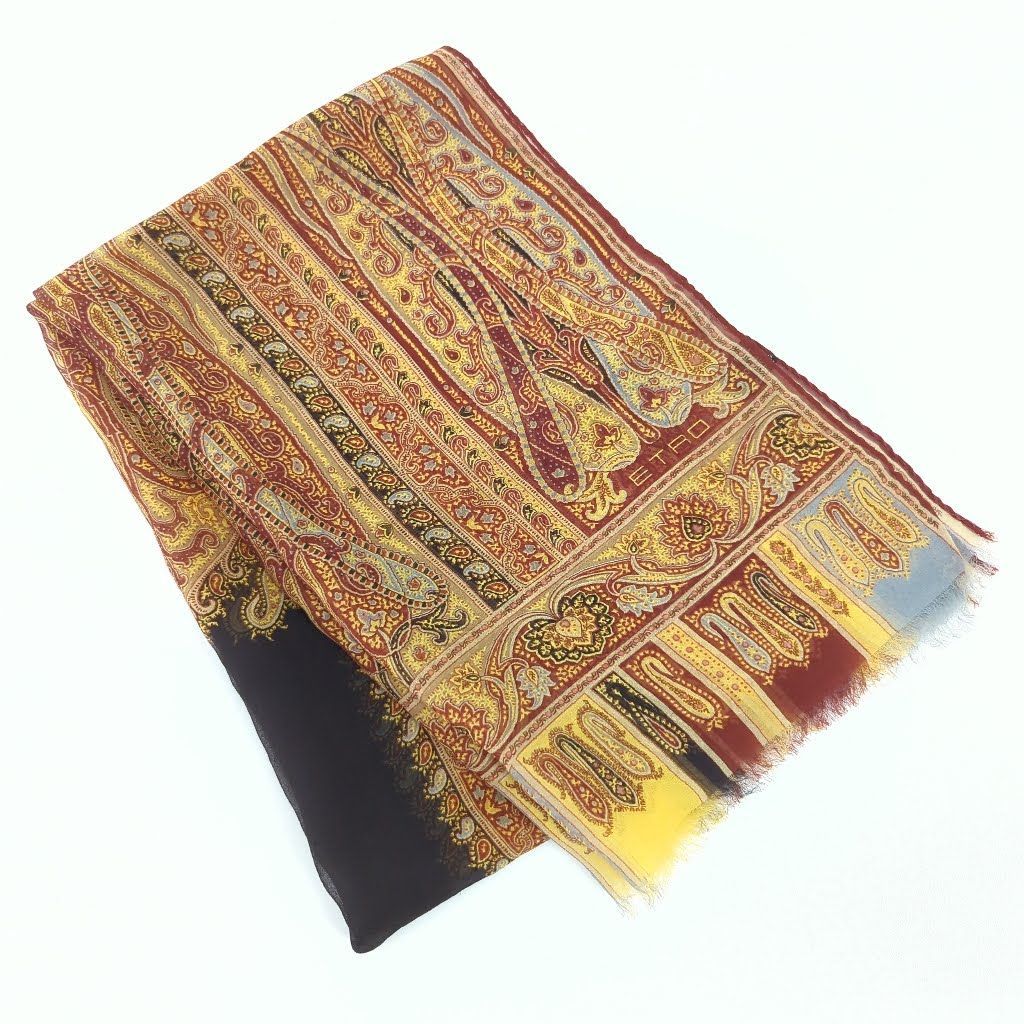 M エトロ ETRO スカーフ ストール シルク100% ペイズリー柄 ボルドー