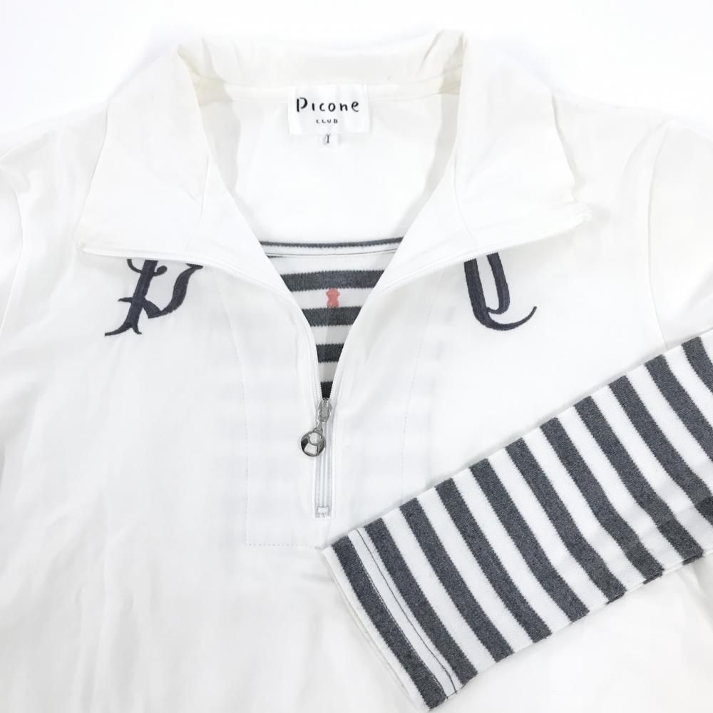 ピッコーネクラブ 長袖ハイネックシャツ 白×グレー ハーフジップ 袖